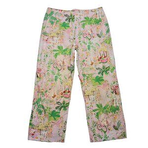 VTG Pine Cove Capri Pants Womens 8 Pink Tropical Palm Print Stretch USA Beach